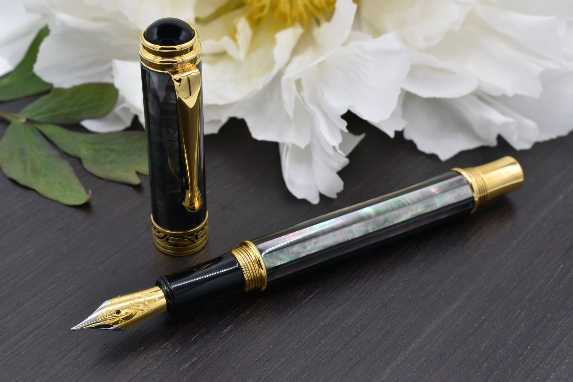 Maestro® 18K Gold Plated Fountain Pen (Medium Nib) - Tahitian Black Mother of Pearl