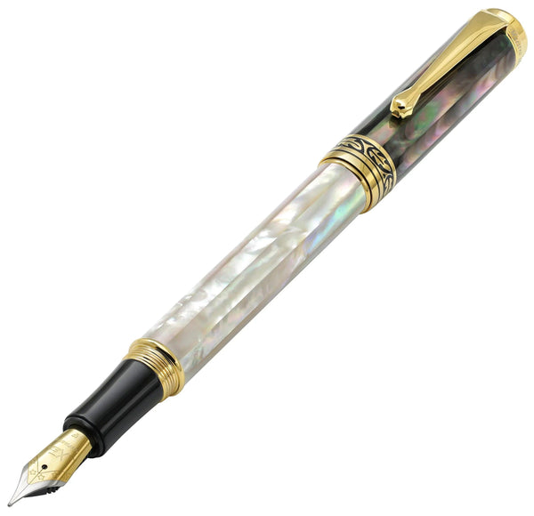 Maestro® White & Black Mother of Pearl Fountain Pen (Fine Nib) - 18K Gold Plated - Gifts for You 'n Me