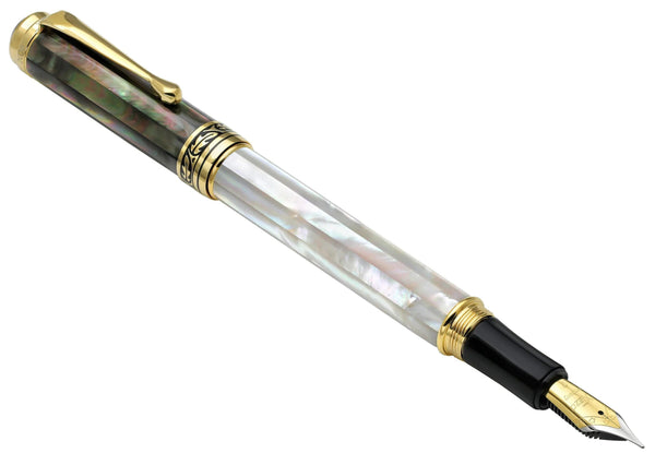 Maestro® White & Black Mother of Pearl Fountain Pen (Fine Nib) - 18K Gold Plated - Gifts for You 'n Me