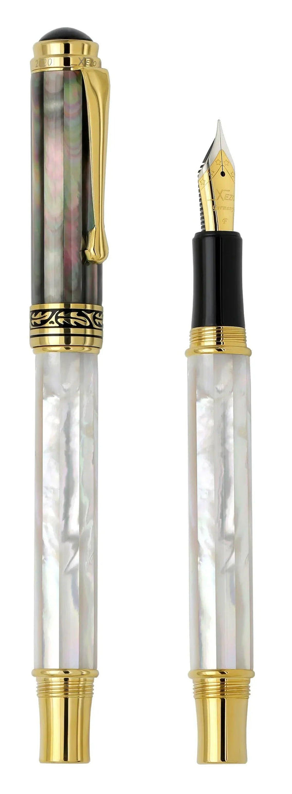 Maestro® White & Black Mother of Pearl Fountain Pen (Fine Nib) - 18K Gold Plated - Gifts for You 'n Me