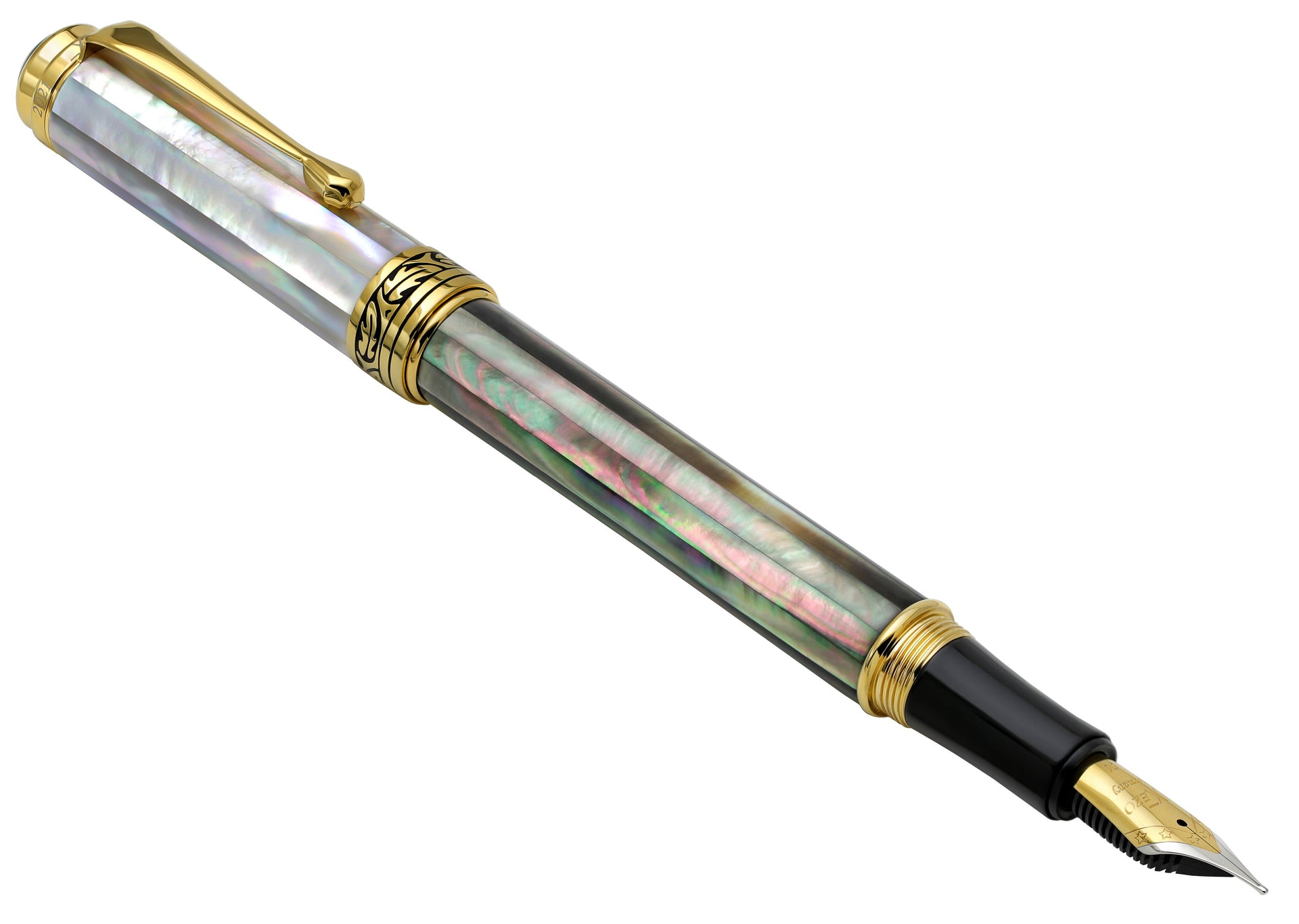 Maestro® Black and White Mother of Pearl Fountain Pen (Medium Nib) - 18K Gold Plated