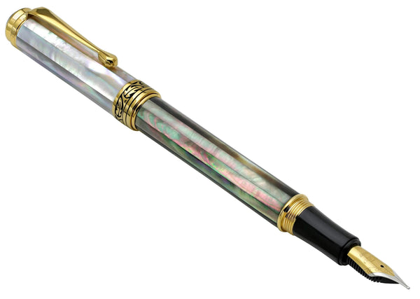 Maestro® Black and White Mother of Pearl Fountain Pen (Medium Nib) - 18K Gold Plated - Gifts for You 'n Me