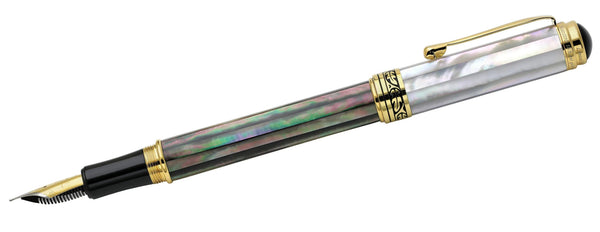 Maestro® Black and White Mother of Pearl Fountain Pen (Medium Nib) - 18K Gold Plated - Gifts for You 'n Me