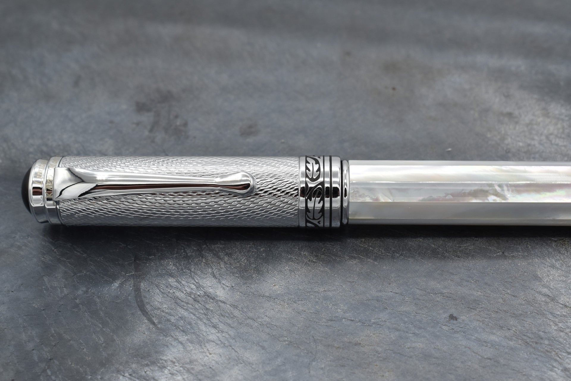 Xezo Maestro® Oceanic White Mother of Pearl Rollerball Pen - Chrome Cap