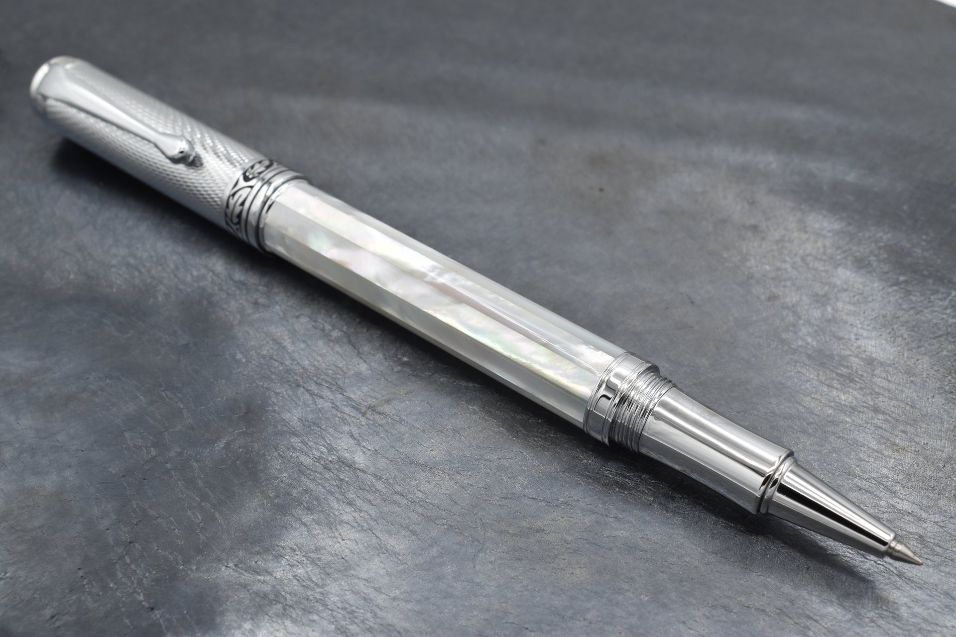 Xezo Maestro® Oceanic White Mother of Pearl Rollerball Pen - Chrome Cap
