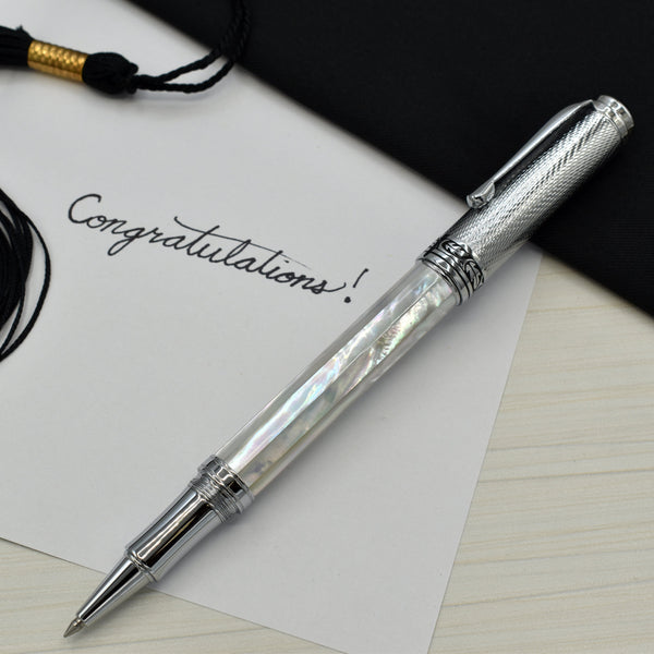 Xezo Maestro® Oceanic White Mother of Pearl Rollerball Pen - Chrome Cap
