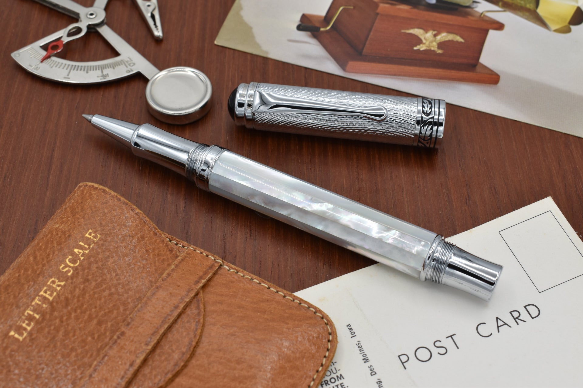 Xezo Maestro® Oceanic White Mother of Pearl Rollerball Pen - Chrome Cap