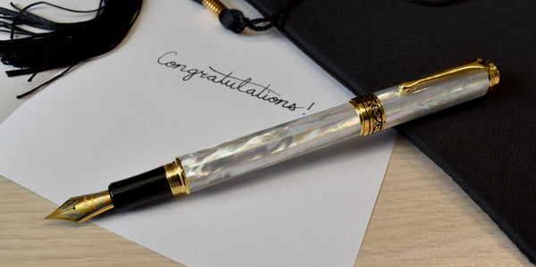 Xezo Maestro® 18K Gold Plated Fountain Pen (Extra Fine Nib) - Oceanic White Mother of Pearl