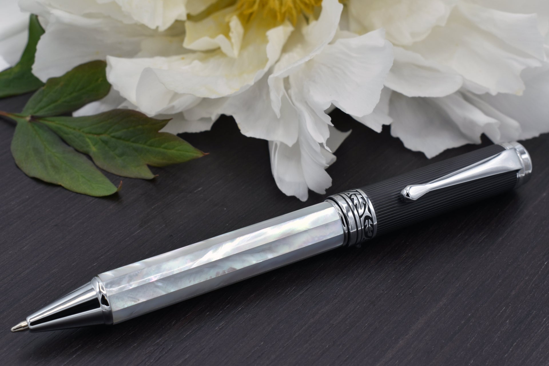 Maestro® Oceanic White Mother of Pearl Ballpoint Pen - DLC (Diamond-Like Coating) PVD Cap