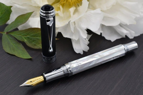 Maestro® Oceanic White Mother of Pearl Fountain Pen (Fine Nib) - DLC (Diamond-Like Coating) PVD Cap - Gifts for You 'n Me