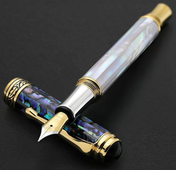 Maestro® 18K Gold Plated Fountain Pen (Medium Nib) - Oceanic White Mother of Pearl & Paua Abalone - Gifts for You 'n Me