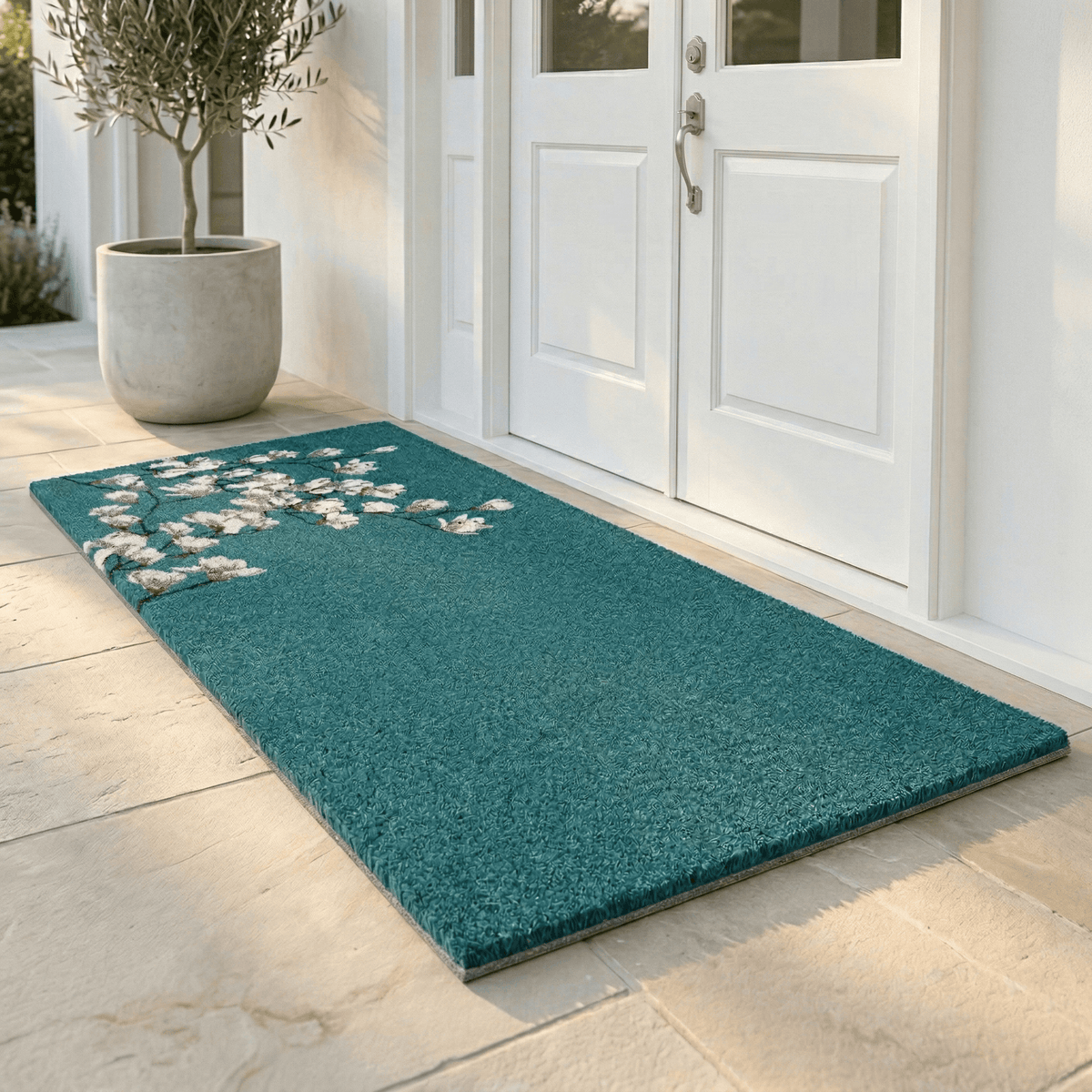 Magnolia Branch - Blue Coir Doormat
