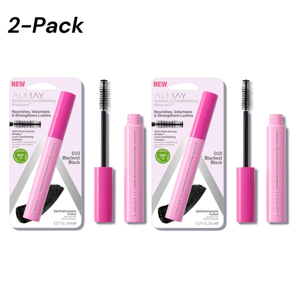 2-PACK Almay Volume & Conditioning Mascara, Hydrating All Day Wear, 10 Blackest Black, 0.27 fl oz.