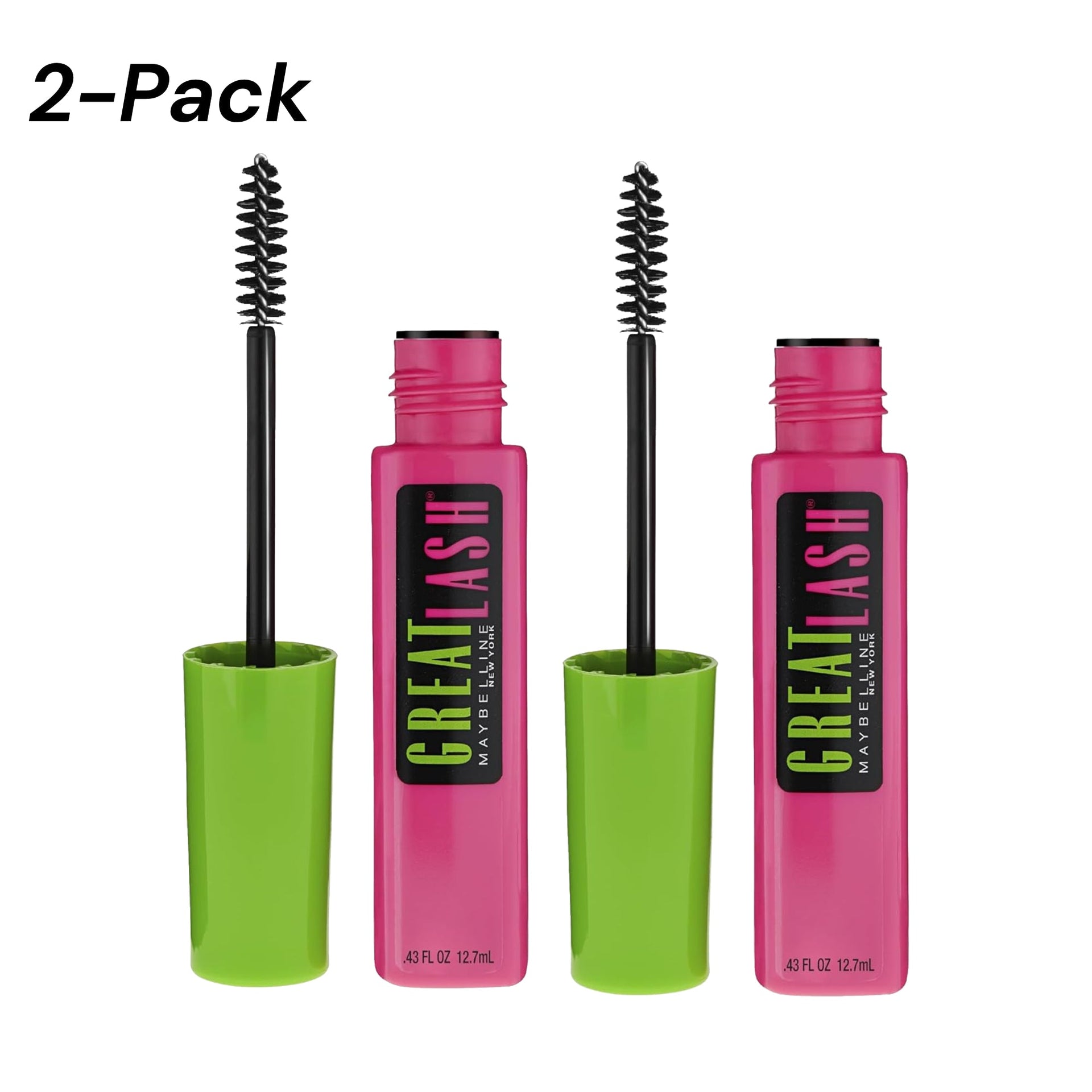 2-PACK Maybelline Great Lash Washable Mascara Makeup, Volumizing Lash-Doubling Formula That Conditions As It Thickens, Very Black