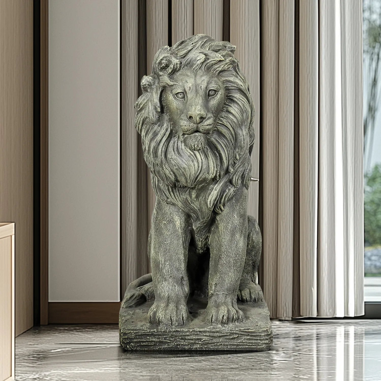 Concrete Outdoor Lion Statue Guardian Seated 22 Inch