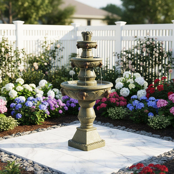 Concrete Lion Head Fountain 3 Tier Outdoor