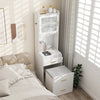 Makeup Vanity with Power Outlets and Flip-top Mirror and Storage Stool-White
