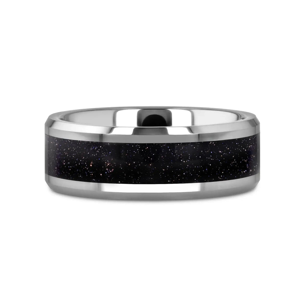 MAKI Men’s Beveled Polished Finish Tungsten Wedding Ring with Purple Goldstone Inlay - 8mm