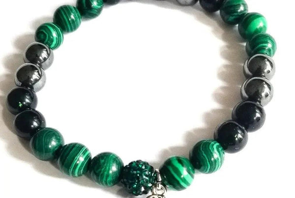 Malachite and Hematite Buddha Charm bracelet - Gifts for You 'n Me