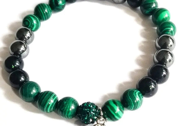 Malachite and Hematite Buddha Charm bracelet