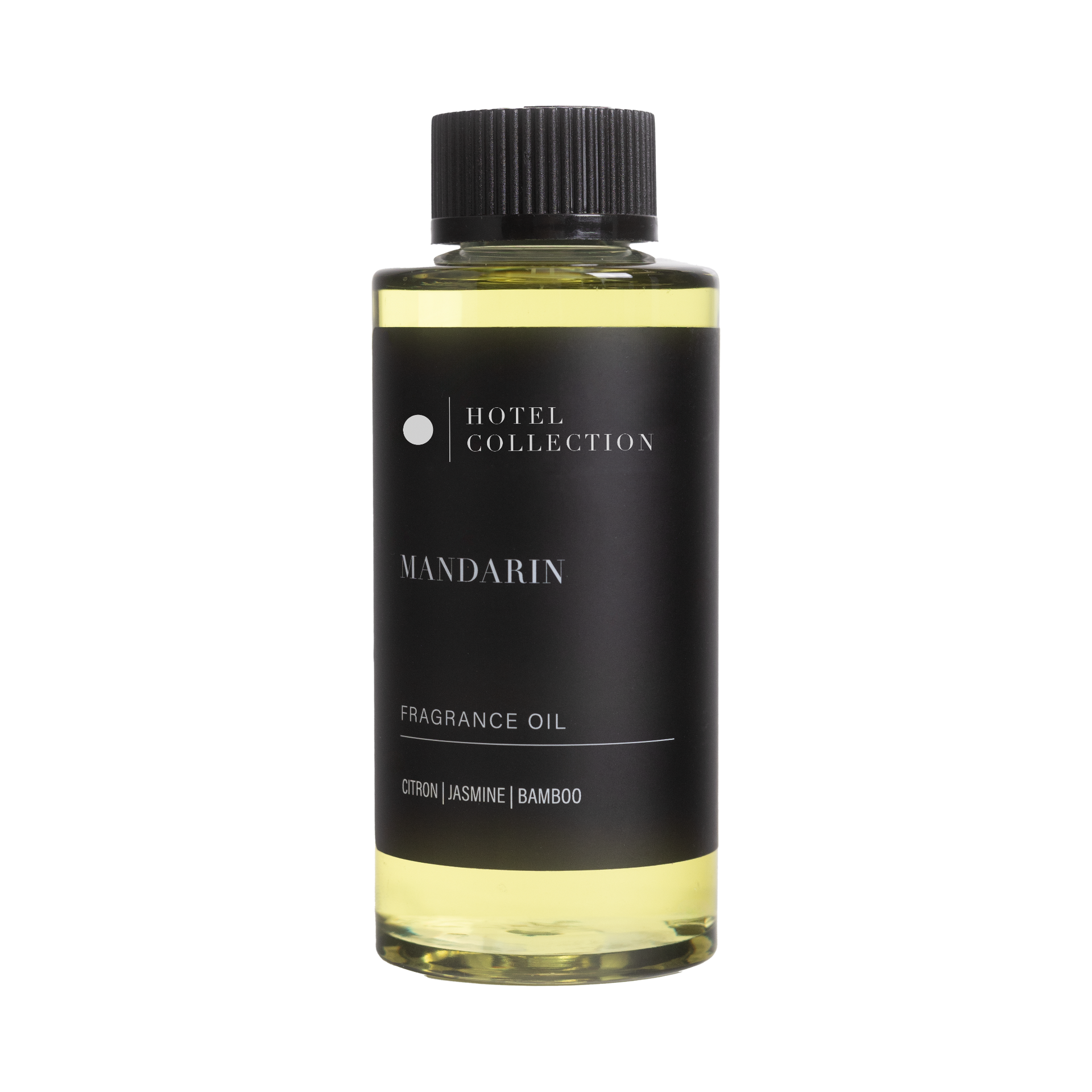 Bottle of Hotel Collection Mandarin fragrance oil on a white background