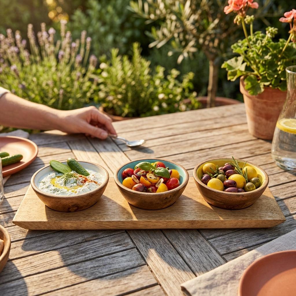 House of Avana Mango Wood Condiment Set with Enamel Bowls