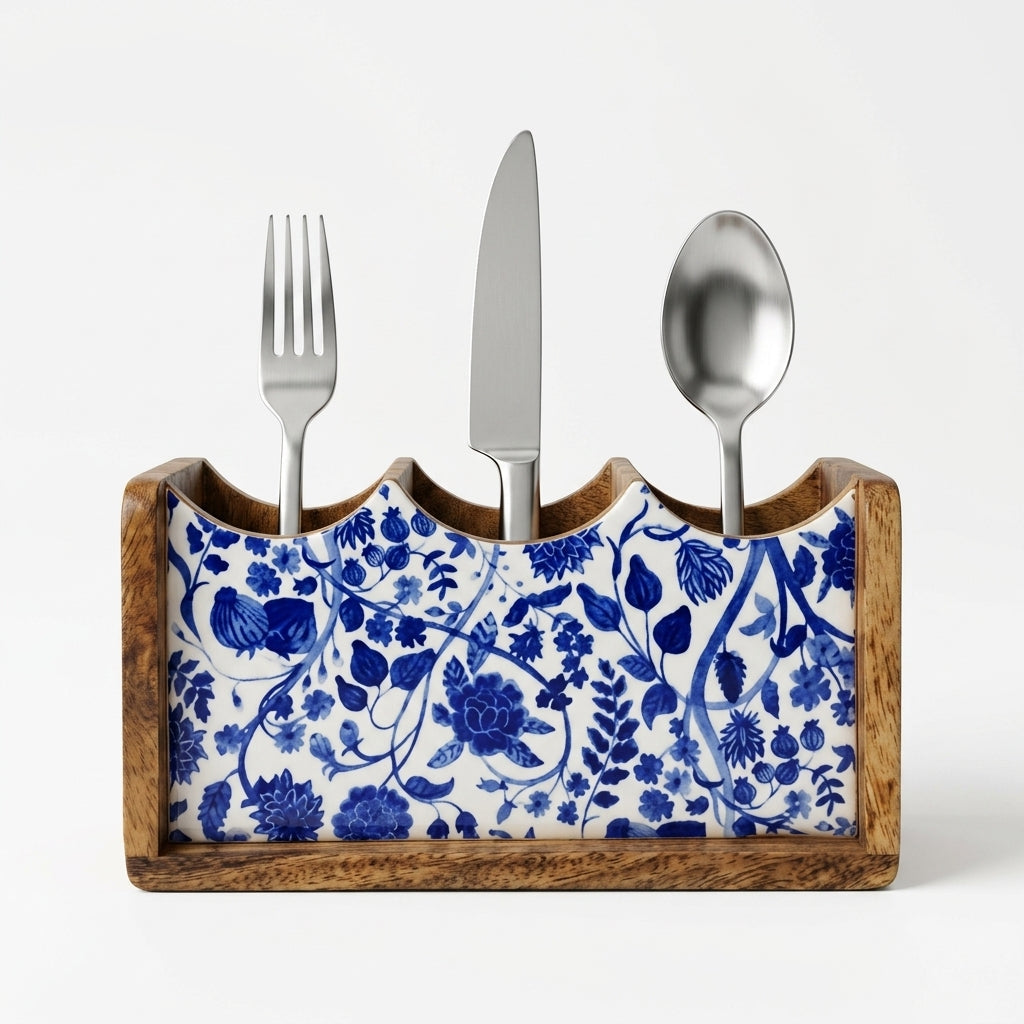 House of Avana Mango Wood Cutlery Stand