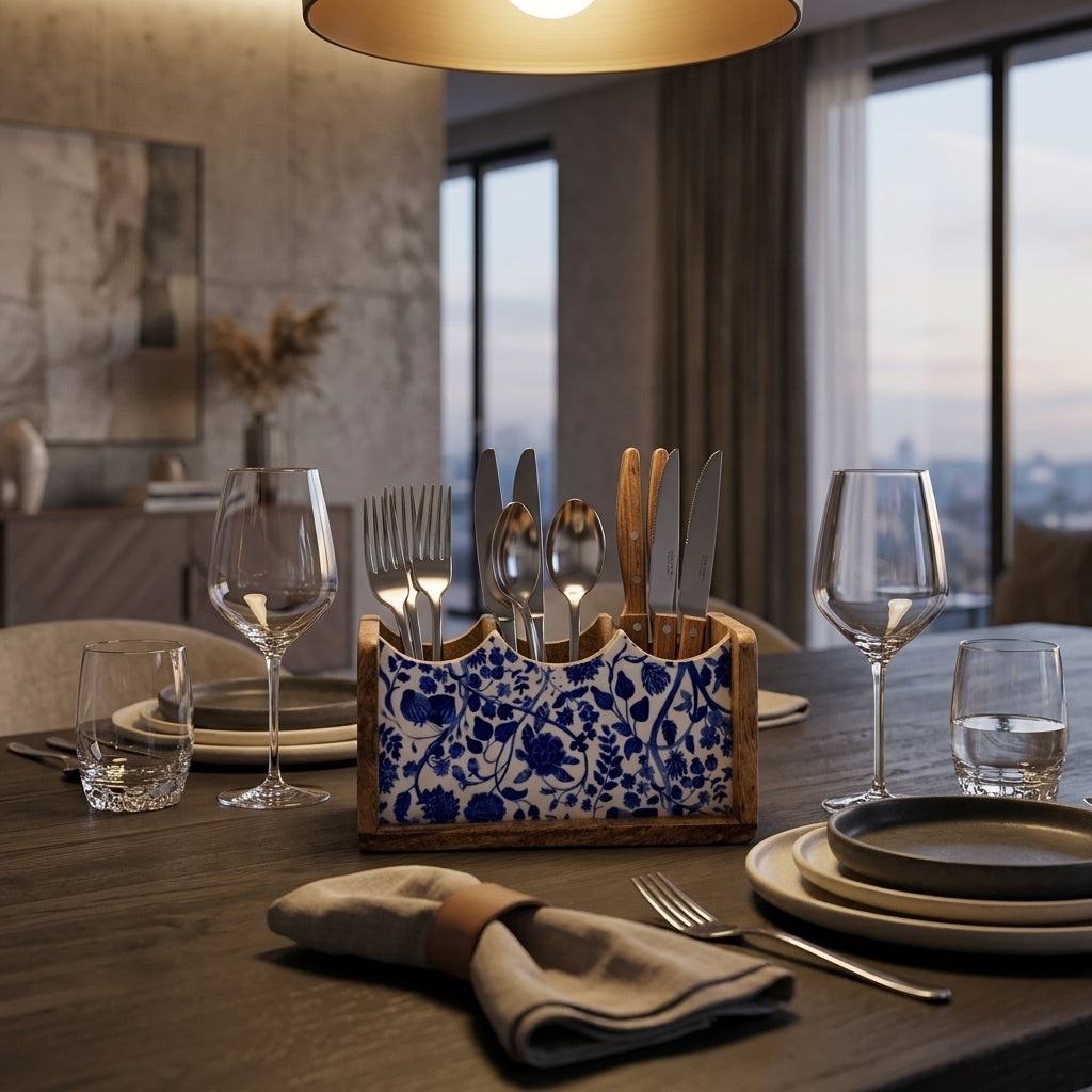 House of Avana Mango Wood Cutlery Stand