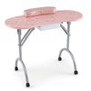 Foldable Portable Manicure Table with Drawer Casters and Cushion-Pink