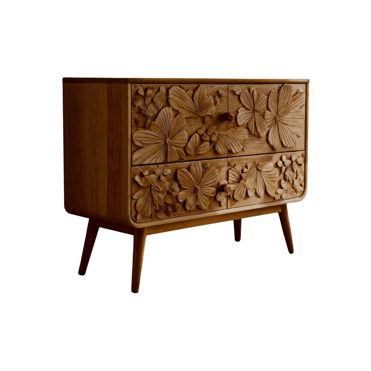 Maravi Hand-Carved Botanical Solid Wood Sideboard Cabinet