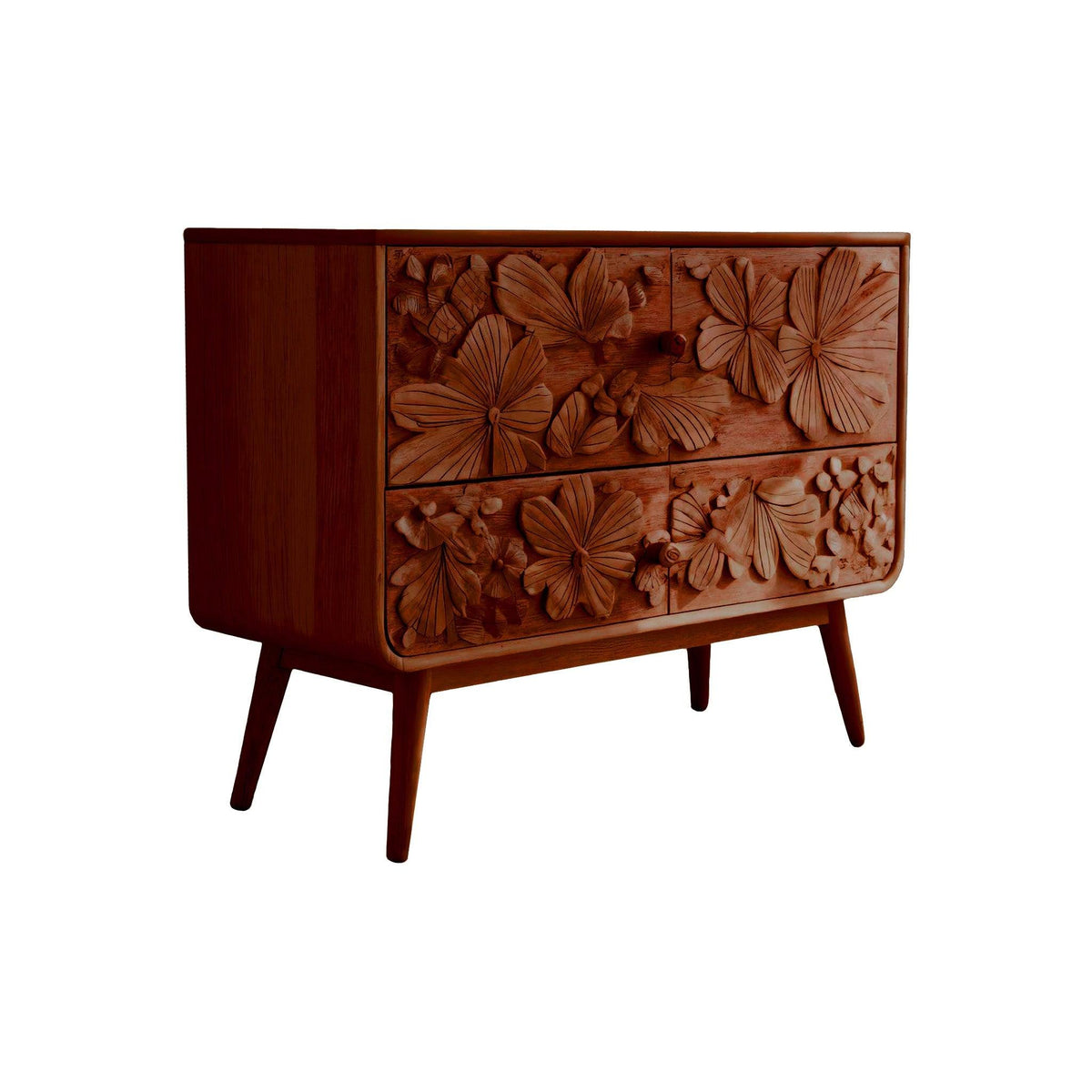 Maravi Hand-Carved Botanical Solid Wood Sideboard Cabinet