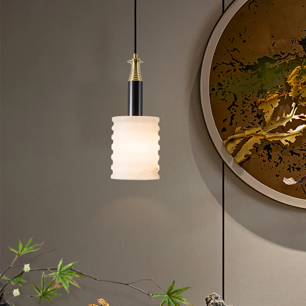 Modern Cylindrical Alabaster Pendant Lamp