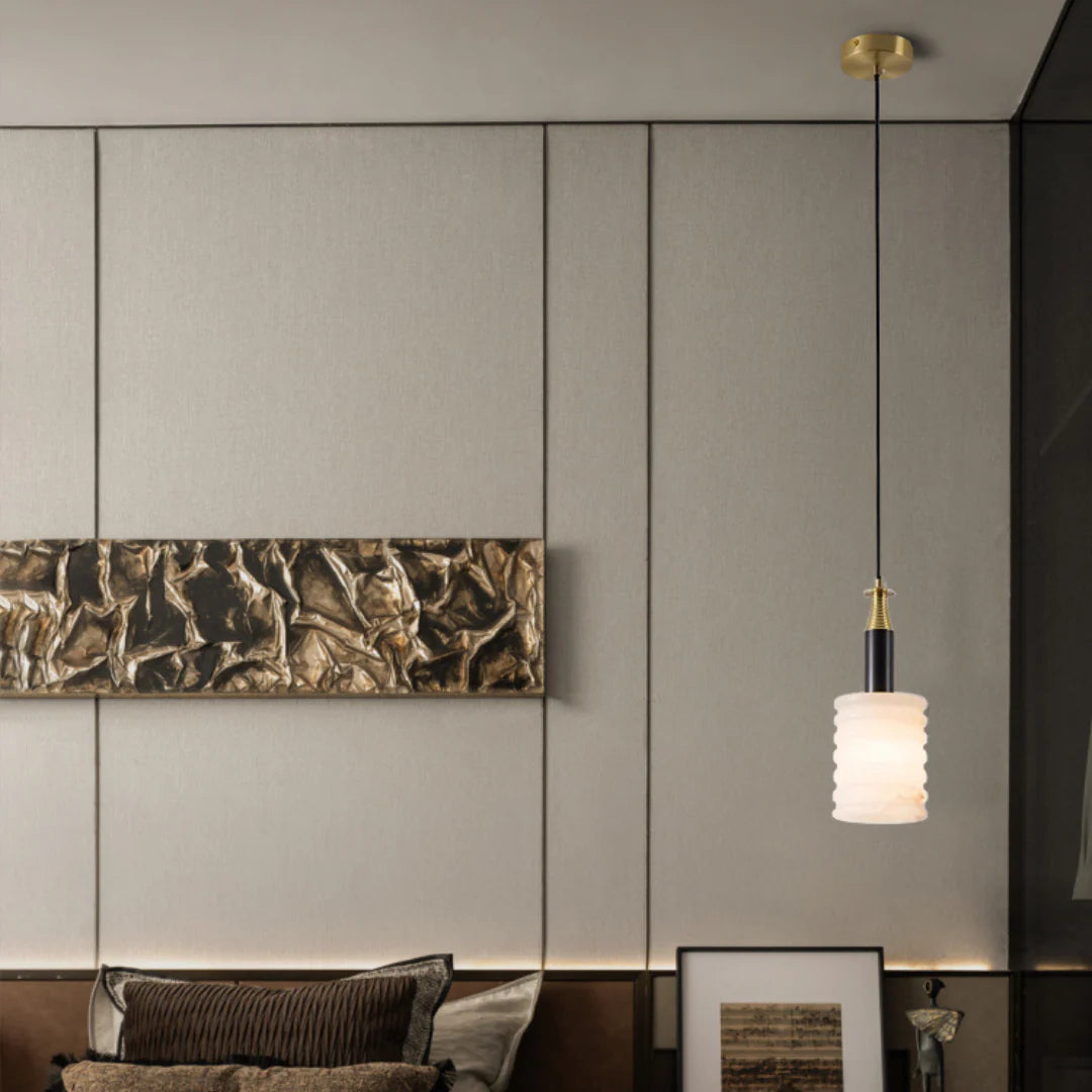 Modern Cylindrical Alabaster Pendant Lamp