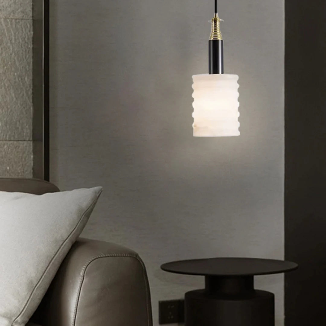 Modern Cylindrical Alabaster Pendant Lamp