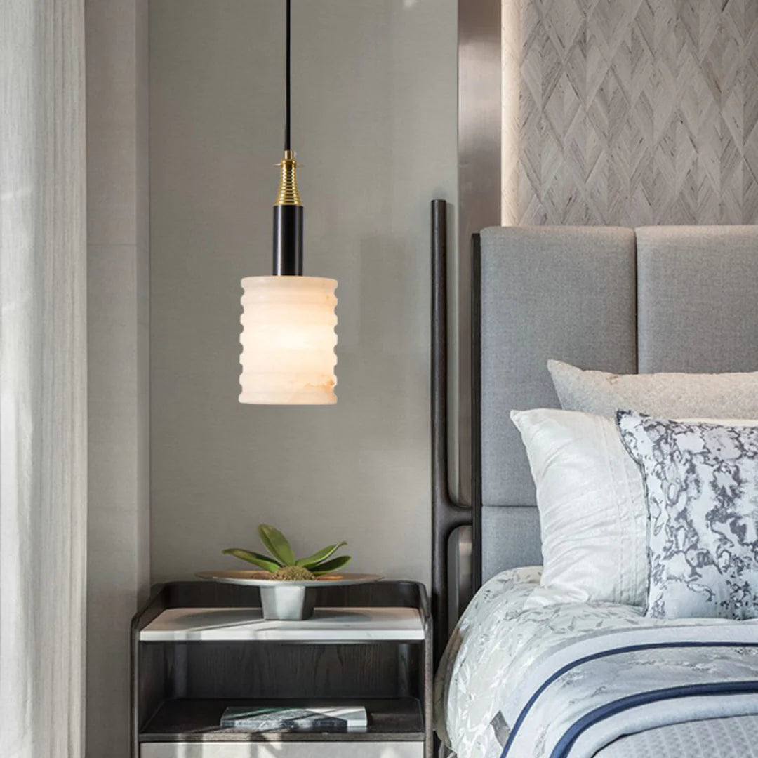 Modern Cylindrical Alabaster Pendant Lamp