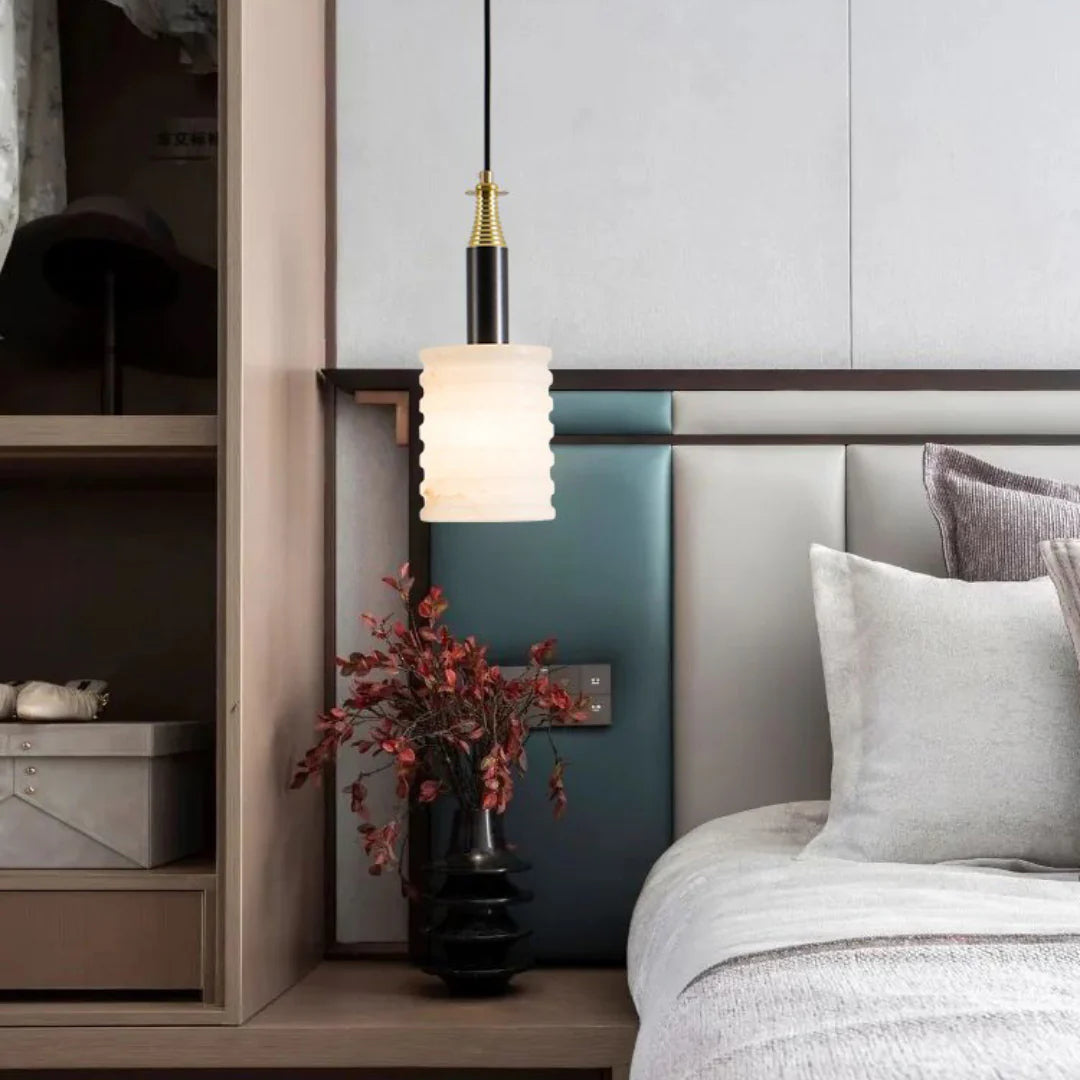 Modern Cylindrical Alabaster Pendant Lamp