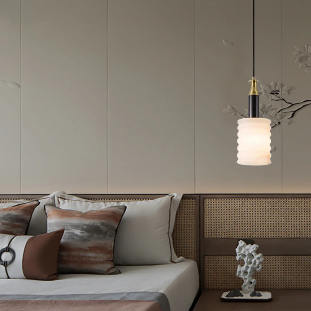 Modern Cylindrical Alabaster Pendant Lamp