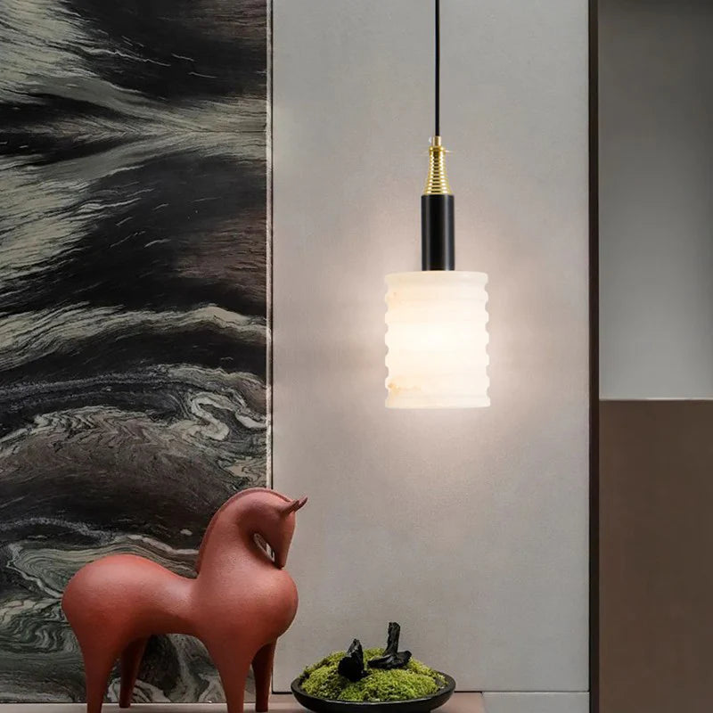 Modern Cylindrical Alabaster Pendant Lamp
