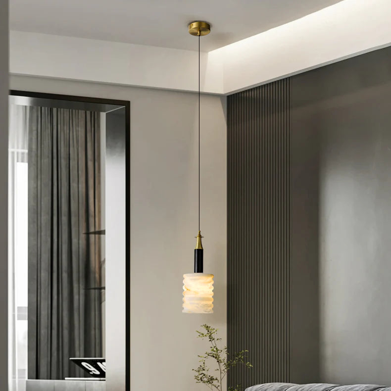 Modern Cylindrical Alabaster Pendant Lamp