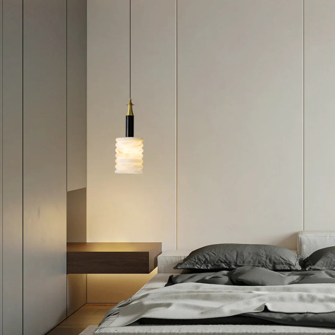 Modern Cylindrical Alabaster Pendant Lamp