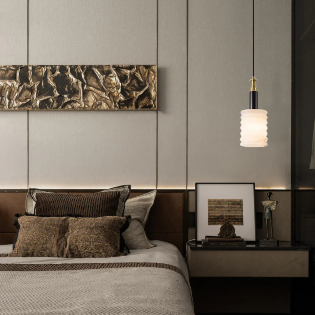 Modern Cylindrical Alabaster Pendant Lamp