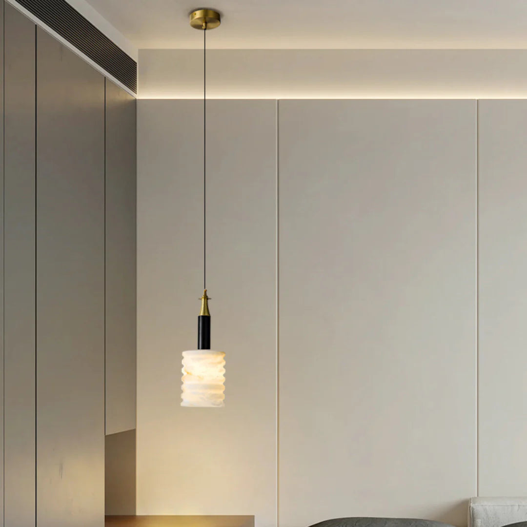 Modern Cylindrical Alabaster Pendant Lamp