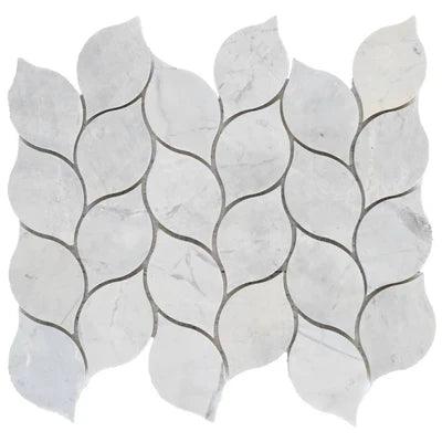 Palia White Dolomite Mosaic Tile Leaf Design on 12
