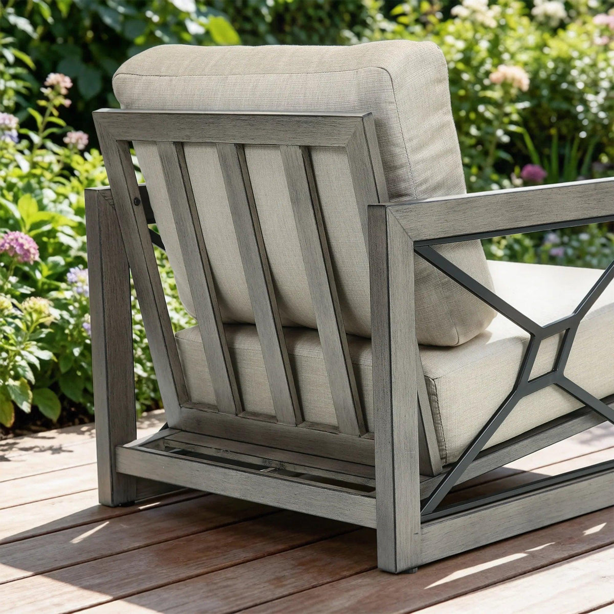 Marindo 8-Person Faux-Wood Aluminum Patio Outdoor Salon with Fire Pit Table