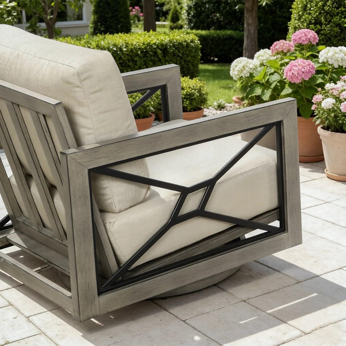 Marindo 7-Piece Aluminum Patio Conversational Swivel Eco-Lounge with Fire Table