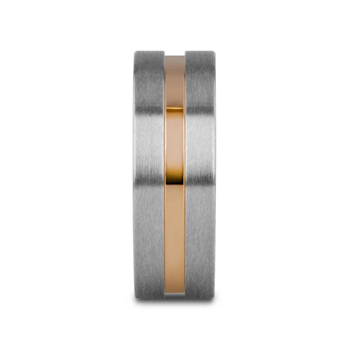 MARS Titanium Flat Brushed Finished Men's Wedding Ring With Rose Gold Plated Groove Center - 8mm