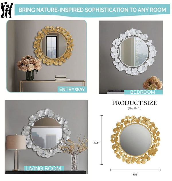 Martha Stewart Eden Gingko Leaf Round Wall Mirror