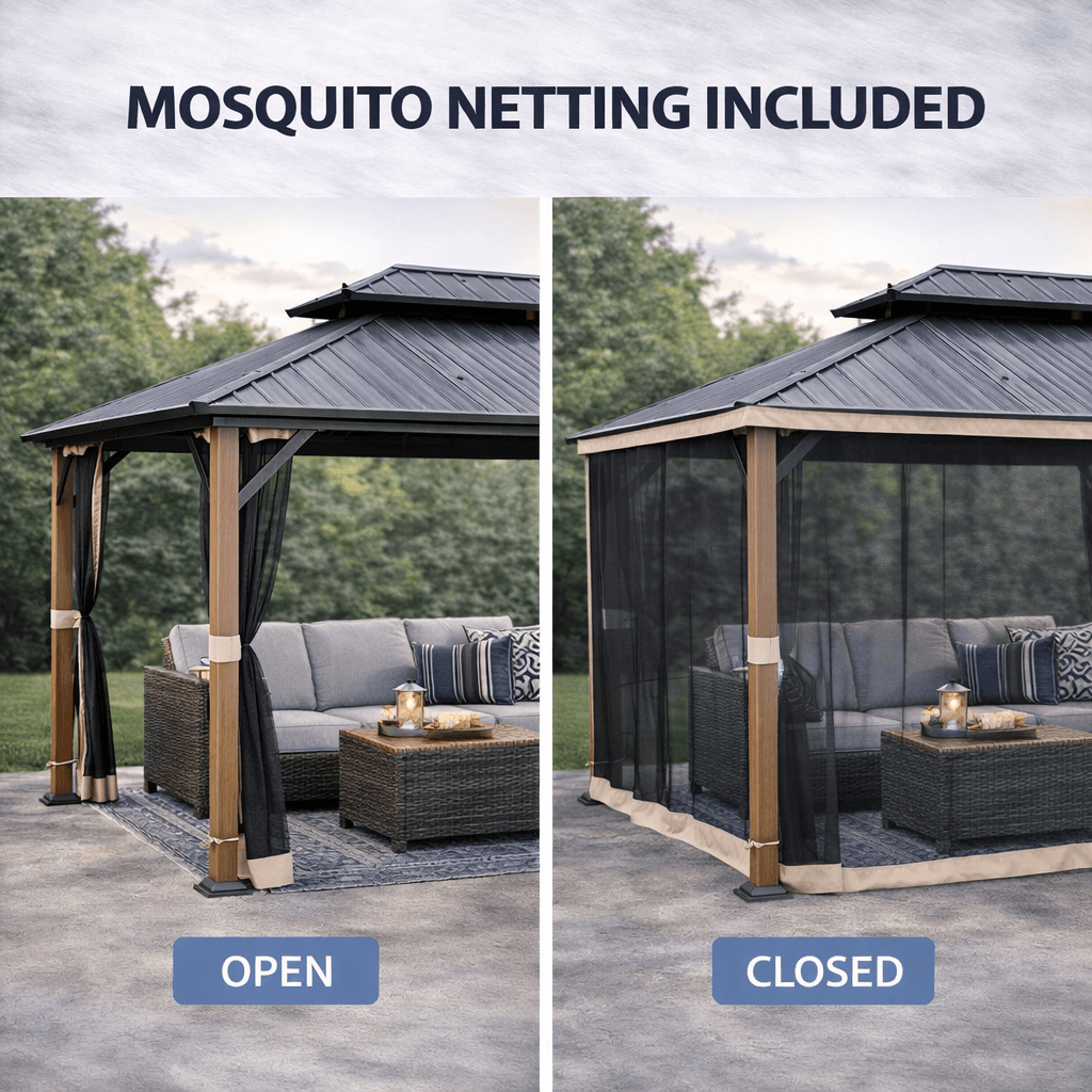 Shade N' Shelters 12' x 14' McKinley Hardtop Gazebo with Mosquito Netting