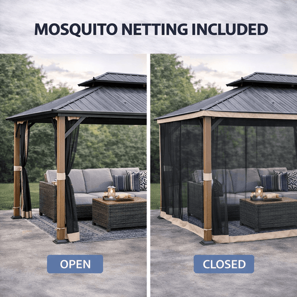 Shade N' Shelters 12' x 14' McKinley Hardtop Gazebo with Mosquito Netting
