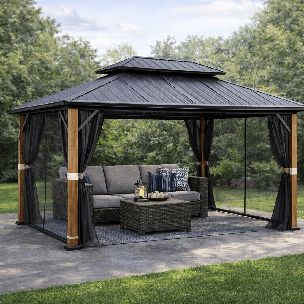 Shade N' Shelters 12' x 14' McKinley Hardtop Gazebo with Mosquito Netting